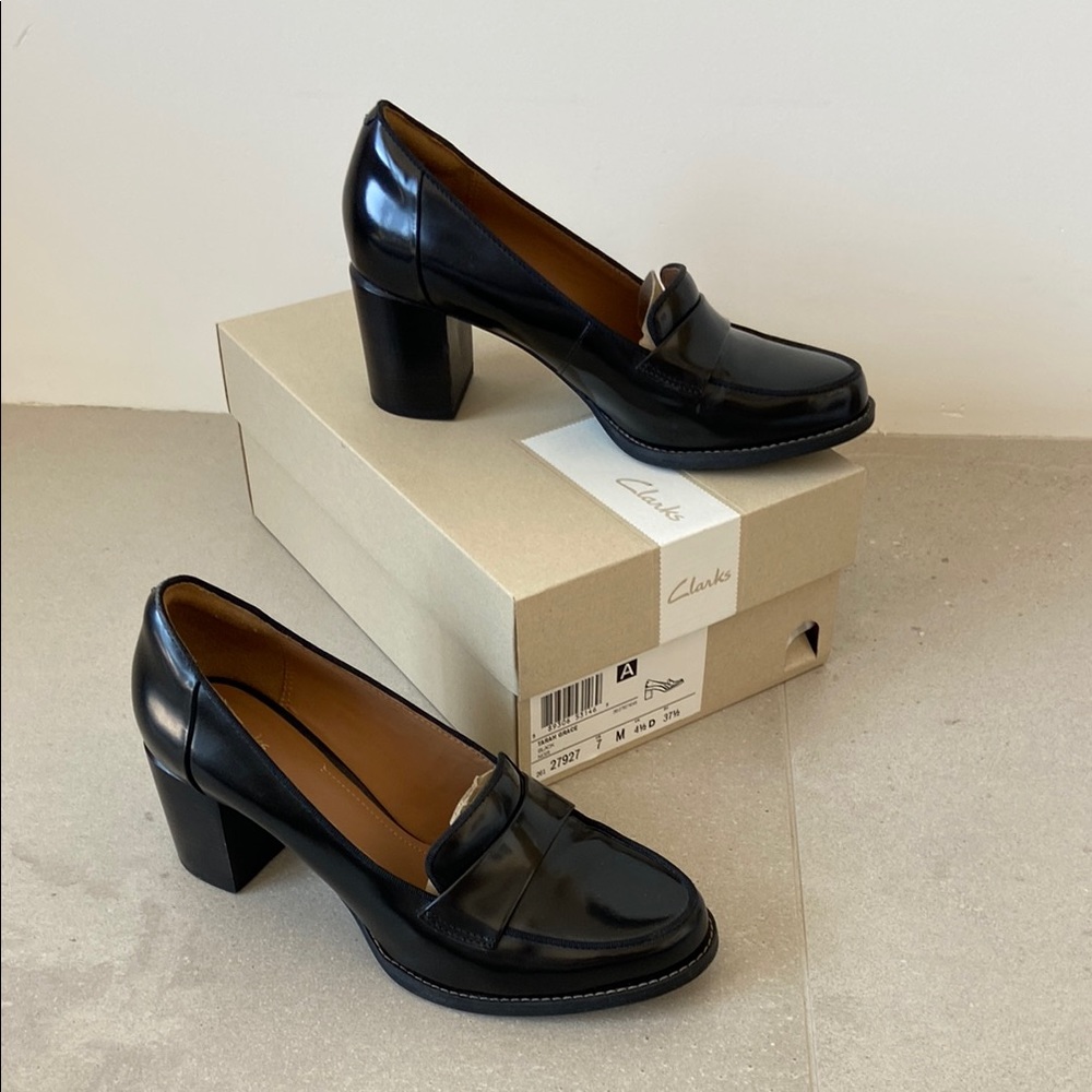 Clarks Women's Black Loafer Heels